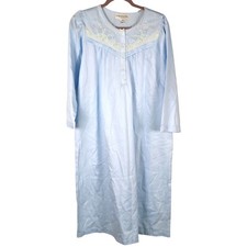 Vintage Miss Elaine Petites Blue Nightgown Floral Lace Bow Ruffle Long Maxi PS