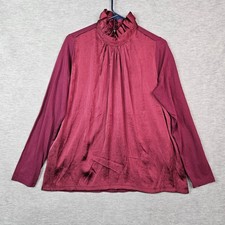 Banana Republic Womens Burgundy Ruffle Mock Neck Satin Mixed Media Top M NEW