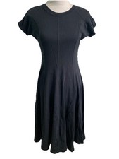 VTG 90s Carole Little Short Sleeve Black Flare Midi Dress 100% Cotton Knit PS/M