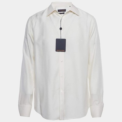 Louis Vuitton Cream Monogram Silk Long Sleeve Shirt M | eBay