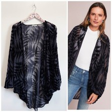 Anthropologie FLOREAT Velvet Fern Kimono Open Front Women s Blue OS One Size