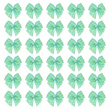 50 Pcs Mini Blue Yellow Ribbon Bows with Pearl 1" Ribbon Flowers Appliques