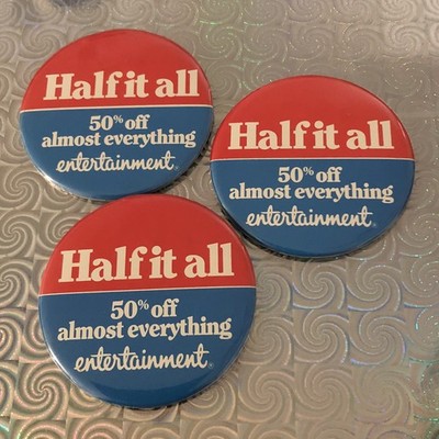 Vintage Collector's Pinback Buttons (3) - Entertainment - Half It All, Metal, 3 