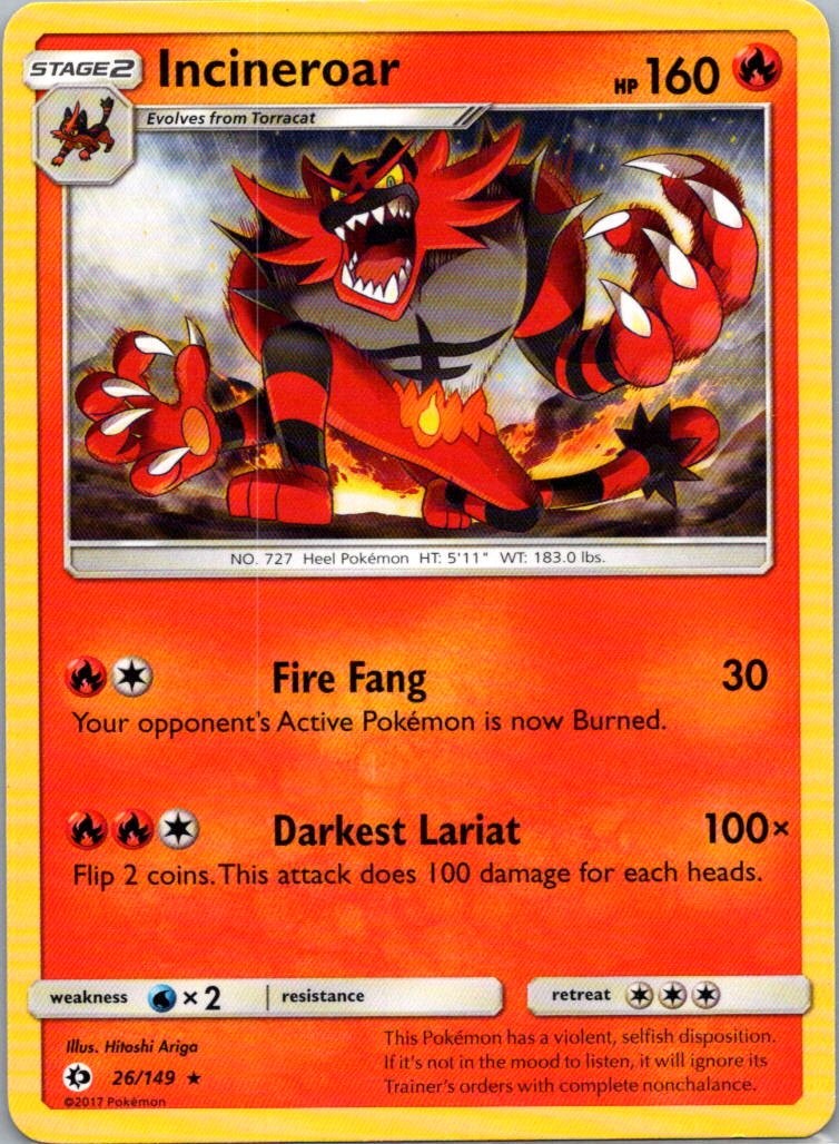 Pokemon TCG Incineroar 26/149 Sun Moon LP