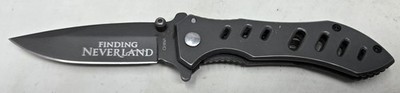 Folding Pocket Knife Gunmetal Grey 3  Serrated Blade Pocket Finding Neverland