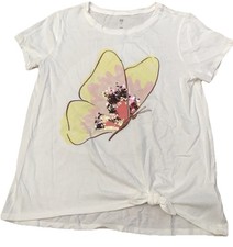 Gap Kids Butterfly Embroider Sequin Side Tie Beige Short Sleeve T-shirt Girl XXL