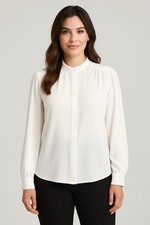 Banana Republic Ivory Blouse Minimalist Sheer Crepe Drape Officewear Buttons M