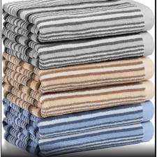 6 Pack Large Cotton Kitchen Towels Set – Absorbent Striped Dish Drying Cloths