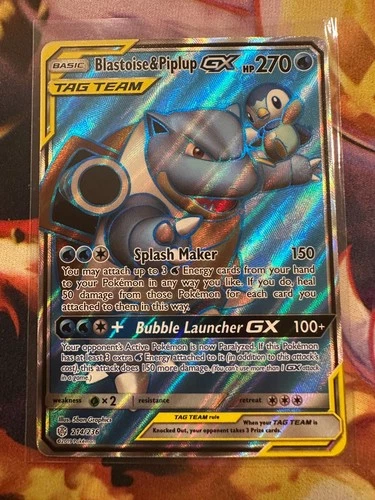 New Listing2019 Pokemon Blastoise and Piplup GX Full Art Sun & Moon Cosmic Eclipse 214/236