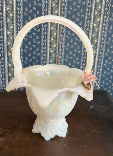Vintage Fenton Pearly Sentiments Glass Basket