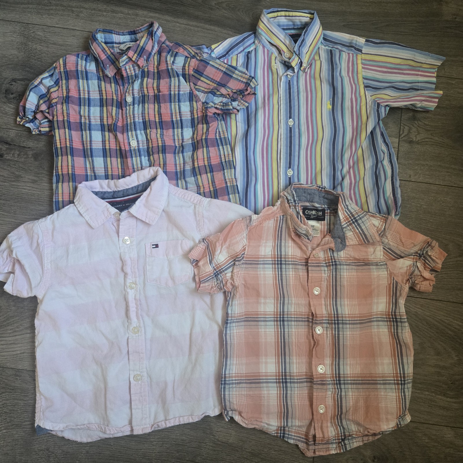 Lot of 4 Boys 3T Shirts Ralph Lauren Janie and Jack Tommy Hilfiger OshKosh.