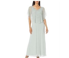 NWT. J Kara Women's Geometrical Beaded V-Neck Capelet Dress