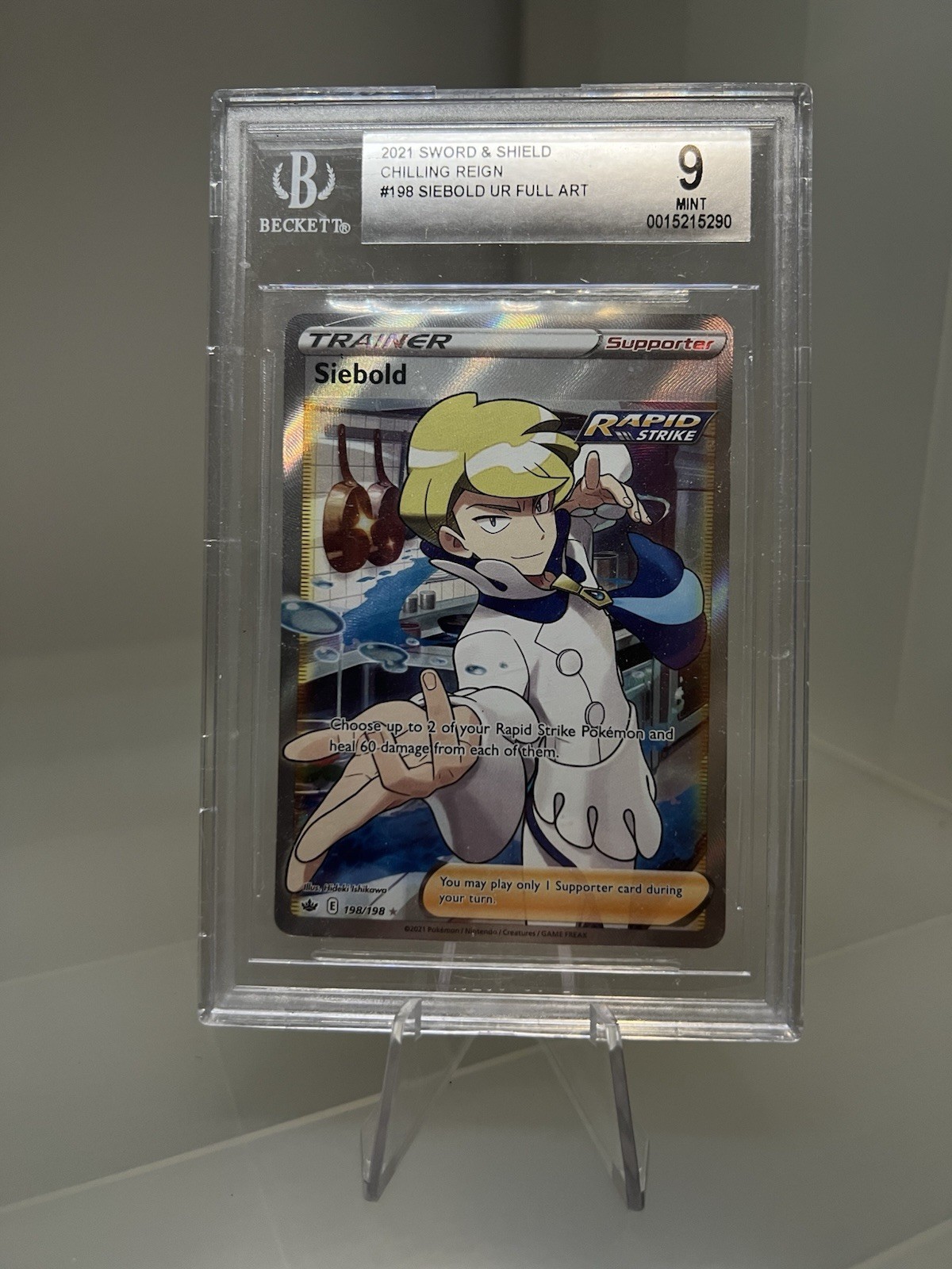 Pokemon SWSH Chilling Reign Full Art Trainer 198 Siebold Ultra Rare PSA 9 MINT