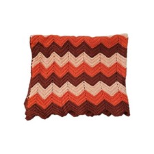 Crochet Chevron Afghan Blanket 80x48 Handmade Zig Zag Throw Boho Vintage