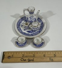 1:12 Dollhouse Painted Porcelain Tea Coffee Set Lot, Blue/White/Gold 6pc