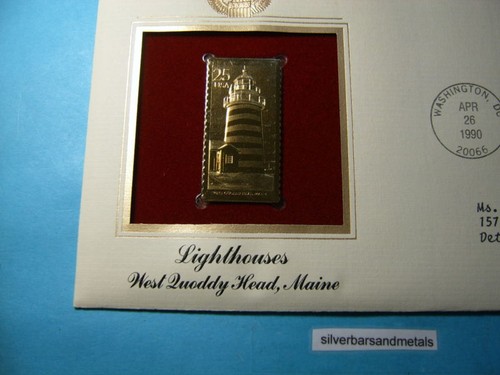 LIGHTHOUSE WEST QUODDY 22KT GOLD STAMP COMMEMORATIVE STAMP NICE - Picture 2 of 2