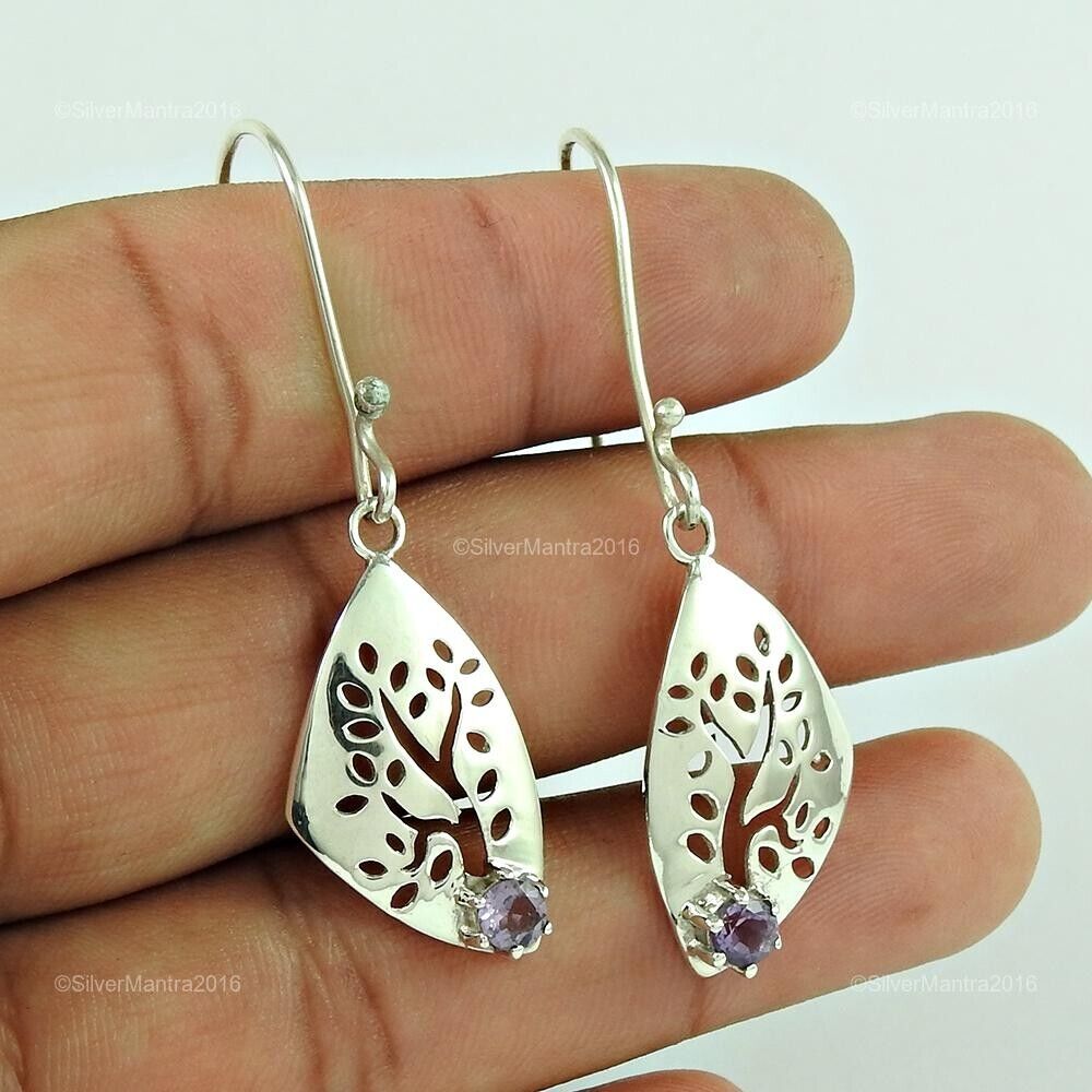 Pendientes De Boda Boho Colgantes De Bezel De Plata 925 Con Amatista Natural