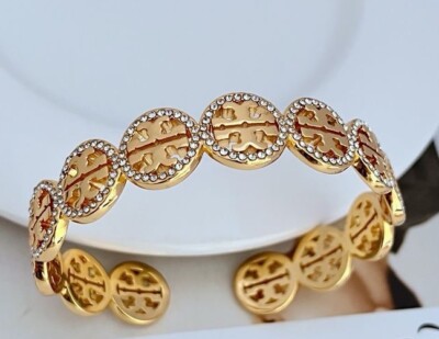 Tory Burch Classic Double T Logo Crystal Shining Bracelet Lady Perfect Gift 