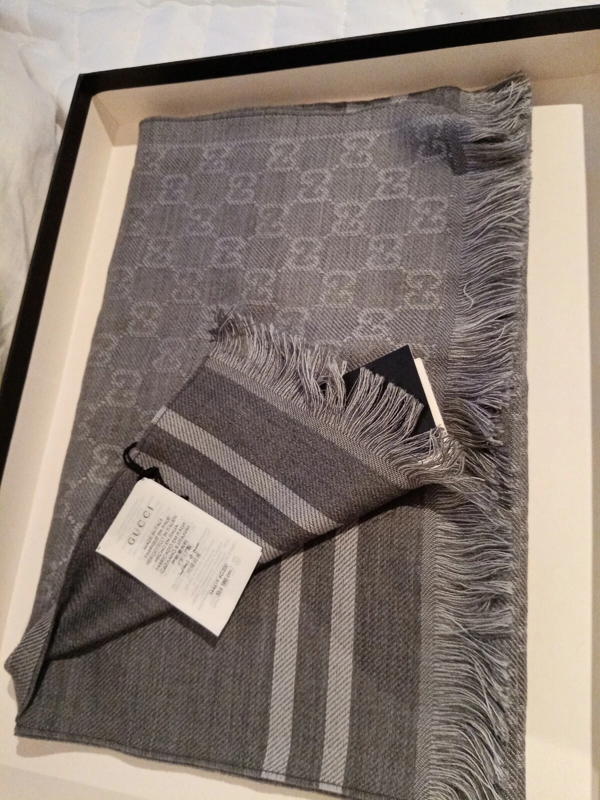 Écharpe homme en laine Gucci GG gris neuve avec boîte + sac de transport + carte à gratter neuve 