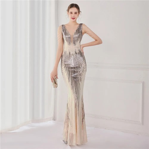 Luxury Evening Dress Long Women Elegant V Neck Formal Party Maxi Dress Prom Gown - Picture 10 of 30