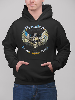 Freedom Is An Open Road Motorrad Hoodie Bike Motorbike Chopper Racer Skull