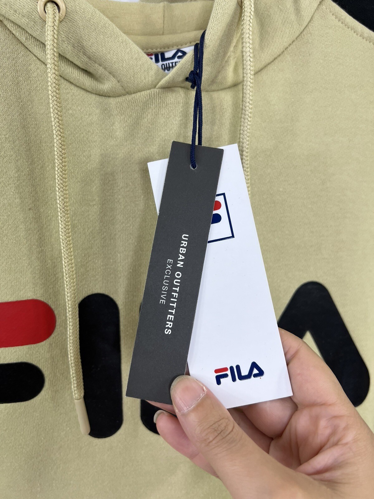 Felpa con cappuccio Fila logo uomo piccola marrone pullover cinquanta tasche nuova