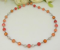 Halskette Perlenkette Glasperlen Lachs Orange Aprikot HäMatit Silber Strass 245A