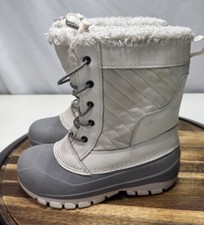 Thermolite Boots Kids/Youth Winter Size 1 EcoMade Waterproof White and Gray 022