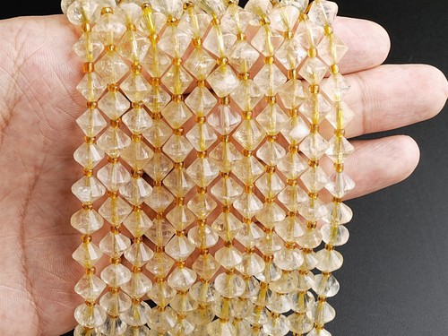 8MM Natural Transparent Yellow Citrine Beads Grade A+ Bicone Faceted Loose Beads - Picture 2 of 3