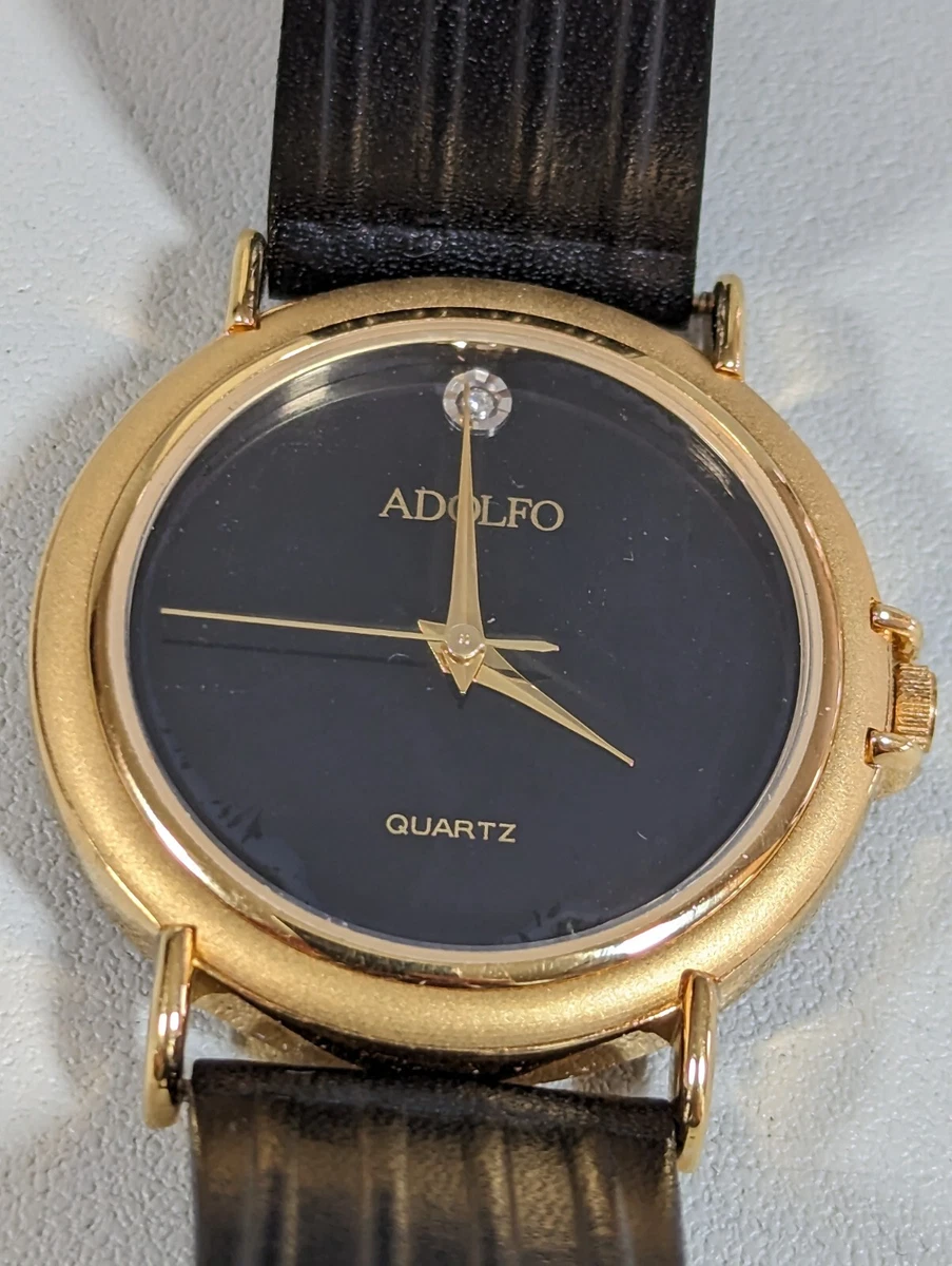 NWT ADOLFO Genuine Leather Quartz Analog Women\'s Watch In Black/Gold Hardware Adolfo Watches for Women on Sale up to 90% Off: Poshmark main image 2