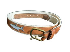Vintage Leather Reef Riders Belt With Fish Trout Embroidery Size 42 Made in USA