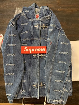 supreme logo denim turnout jacket