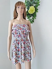 ❤️Size XS ZEVA multicoloured floral sleeveless light summer mini beach dress 605