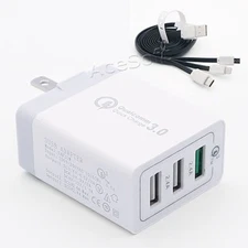 Fast Charging Office Multiport QC3.0 Charger 3in1 Cable for LG V20 H918 T-Mobile