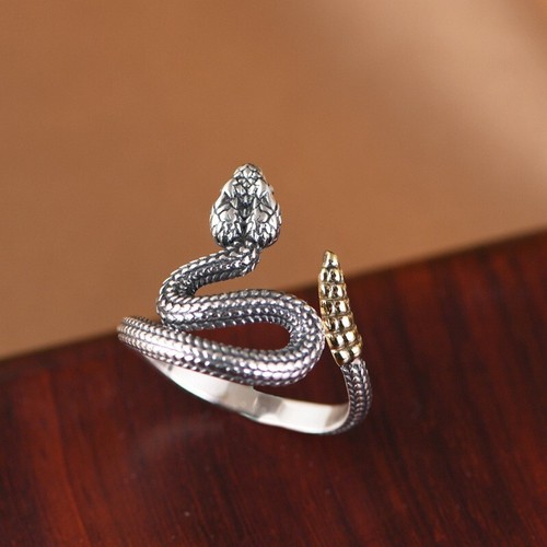 L05 Anneau Serpent Avec Or Queue Crotale Argent 925 Amovible - Photo 2/12