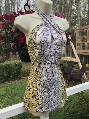 Cache  Keyhole DETAIL Halter Top Criss Cross  Size: Small Color: Snake Print