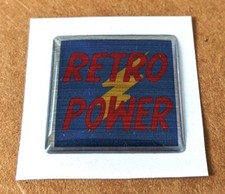 New RETRO POWER Blue Domed Case Badge Brushed Silver Custom Design 1x1" Sticker
