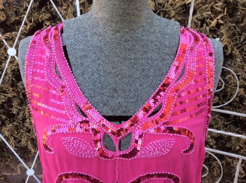 Preppy Gatsby 20s Style Pink sequin beaded scallop top S 8 10 - Picture 2 of 12
