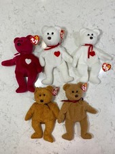 NWT Lot of 5 Ty Beanie Baby Valentino Valentina Fuzz Curly Bears Plush 1990  s