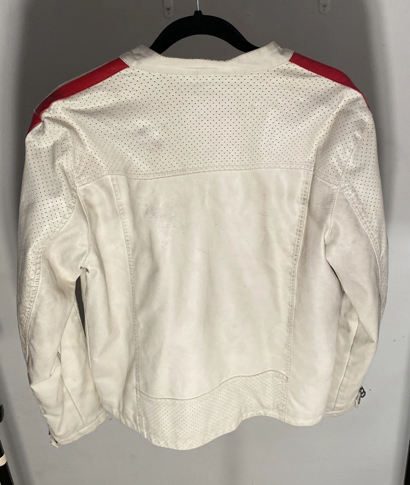 Chaqueta de moto de cuero Wilson de colección blanca negra roja mediana moto para hombre pequeña Foto 4 de 4