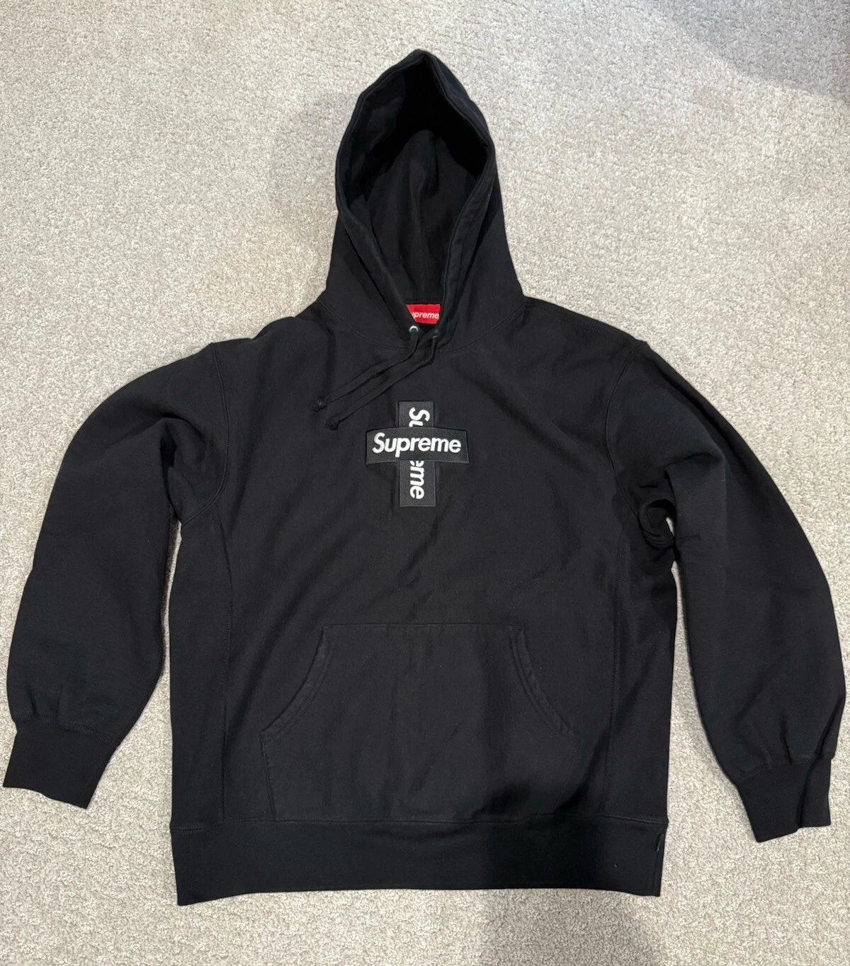 Sweat à capuche noir logo Supreme Cross Box   Taille L