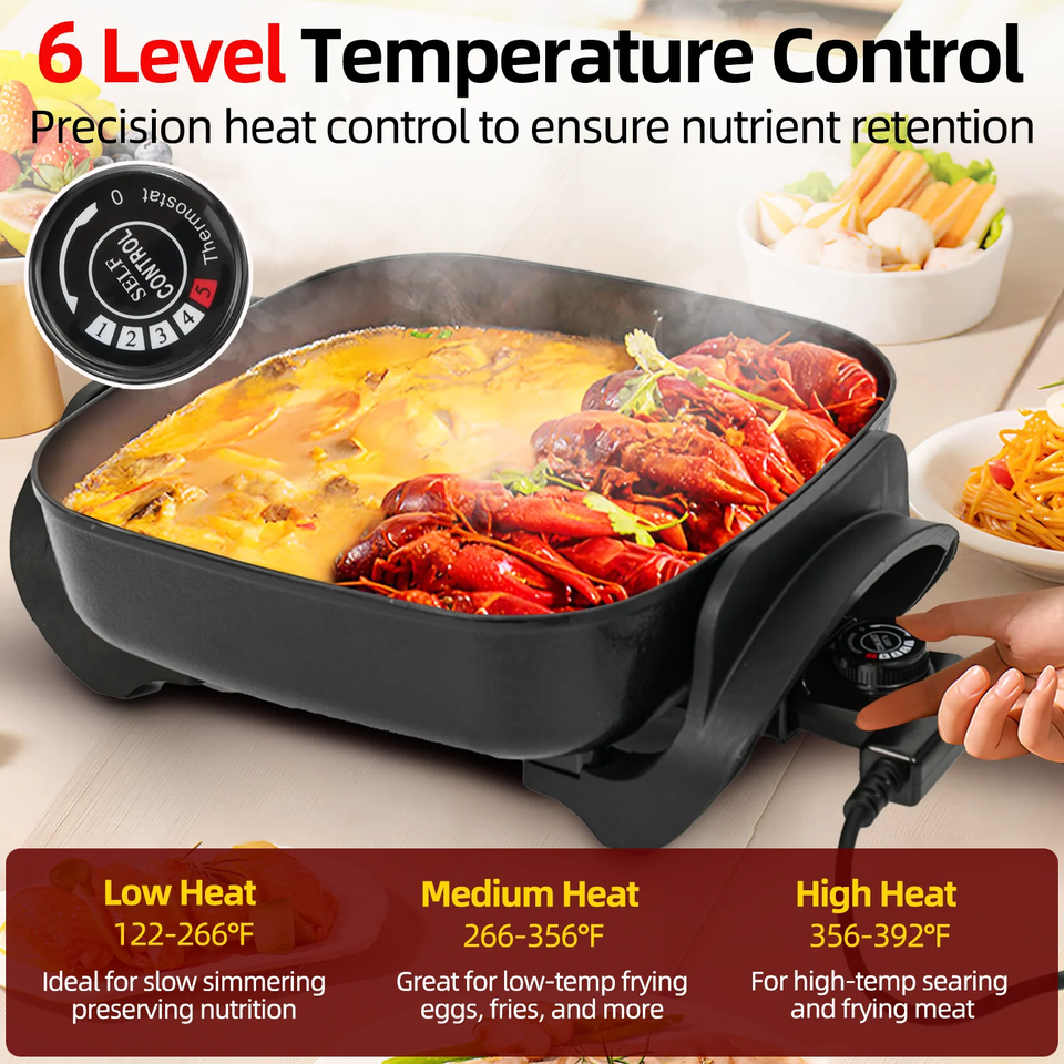 MULISOFT Electric Skillet and Frying Pan with Glass Lid, Hot Pot