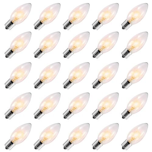 25 Pack C9 Replacement Bulbs - 7W Clear Incandescent E17 Base Warm White Christmas Lights