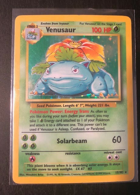 1999 Pokemon TCG Base Unlimited 15 Venusaur Holographic Rare Graded 