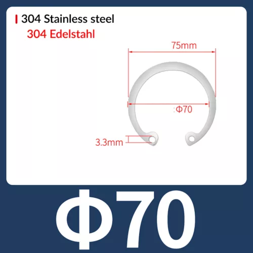 A2 304 Edelstahl Innenringe Sicherungsringe Schnappsicherungsring 8 mm - 75 mm - Bild 52 von 54