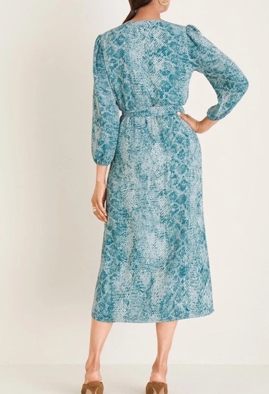 Vestido midi con estampado de serpiente verde azulado CHICO'S 3 = XL 16/18 blusa cinturón sobrepelliz cuello en V Foto 2 de 4