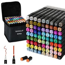 80 Colors Dual Tip Alcohol Markers Set Chisel  Fine Point plus 1 Colorless B...