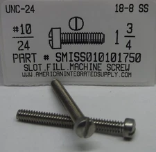 #10-24x1-3/4 Fillister Head Slotted Machine Screws 18-8 Stainless steel (10)