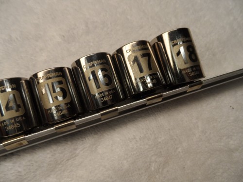 Craftsman 3/8" Drive Metric Laser Etch Socket Set USA NOS, 12pt - 10 pcs (rail) - Picture 5 of 9