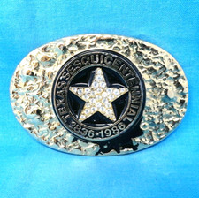 Texas 150 Year Sesquicentennial Belt Buckle Star Badge Rhinestone Vtg 80s.MMR162